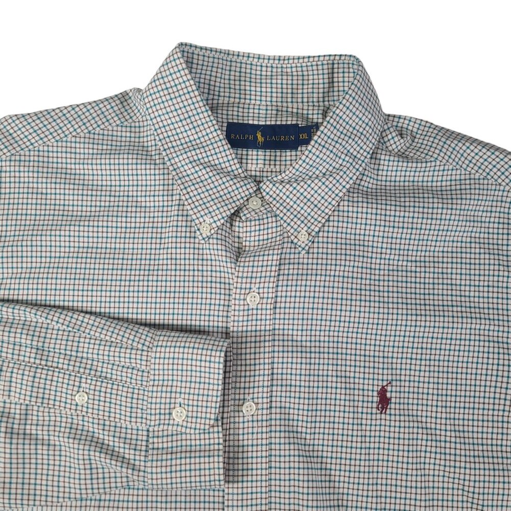 Ralph Lauren Blue Shirt Men Large XXL Blue Green Pony Long Sleeve Preppy Casual